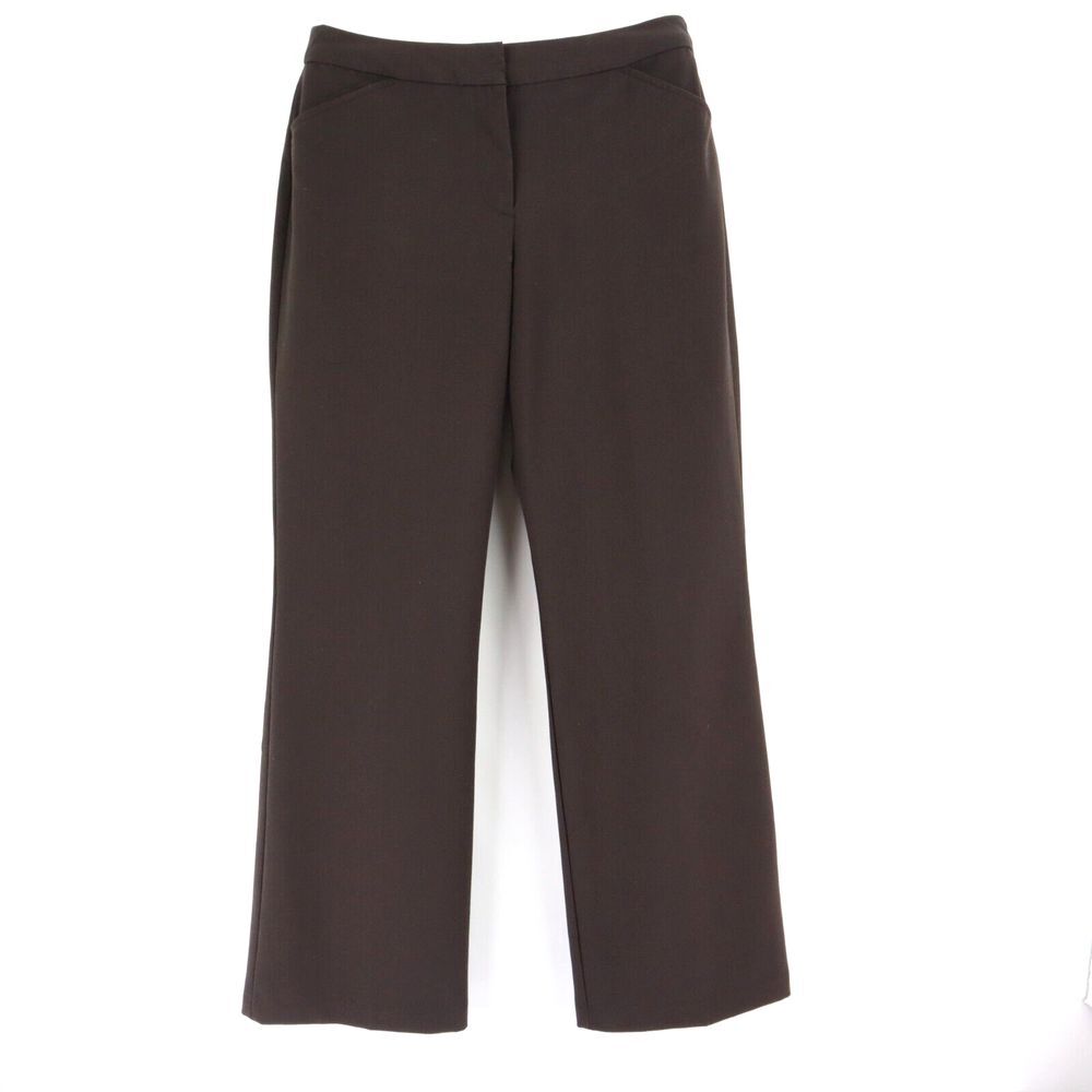 Nicole Miller Flared Dress Pants Womens Sz 6 Brown Polyester‎ Blend Faux Pockets